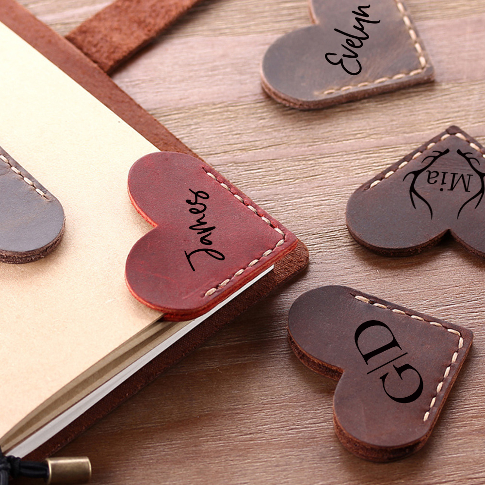 Personalized Genuine Leather Heart Corner Bookmark for Unique & Love | JNSDec116