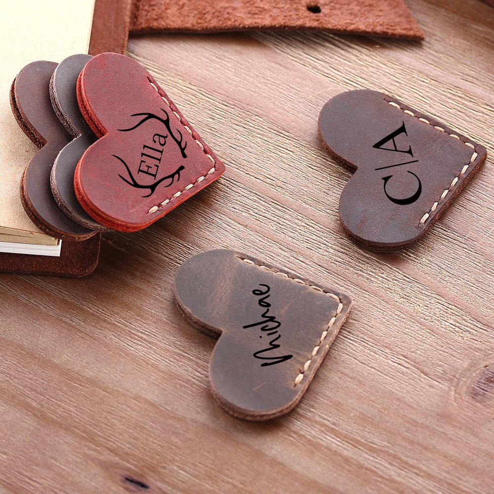 Personalized Genuine Leather Heart Corner Bookmark for Unique & Love | JNSDec116