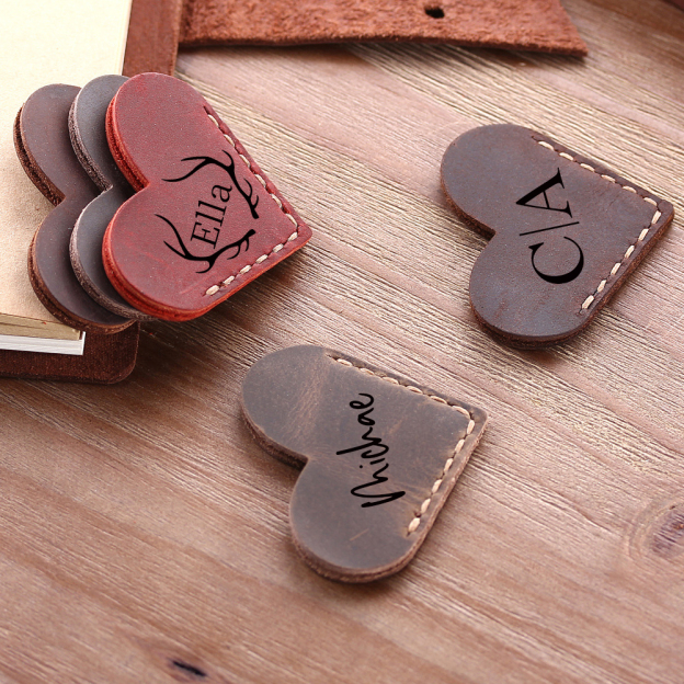 Personalized Genuine Leather Heart Corner Bookmark for Unique & Love | JNSDec116