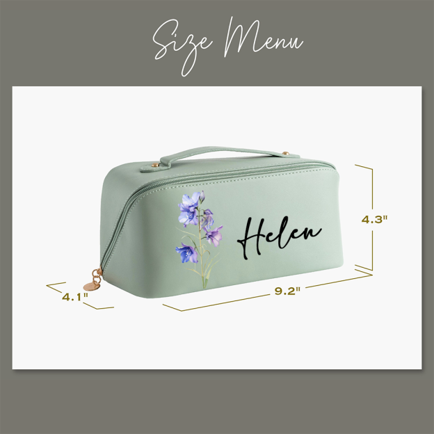 Personalized Birth Flower Leather Makeup Bag for Unique & Love | JNSBag88