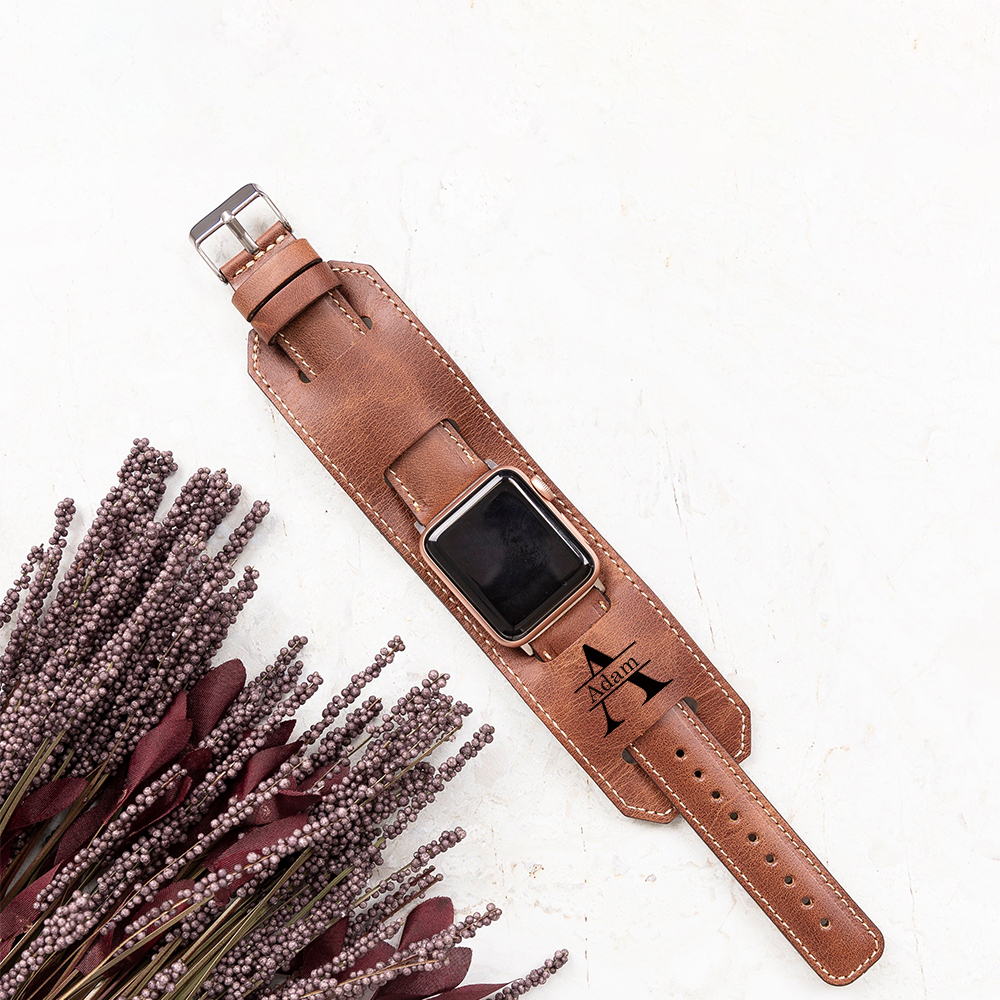 Personalized Leather Cuff Watch Band Strap for Apple Watch | JNSDec169
