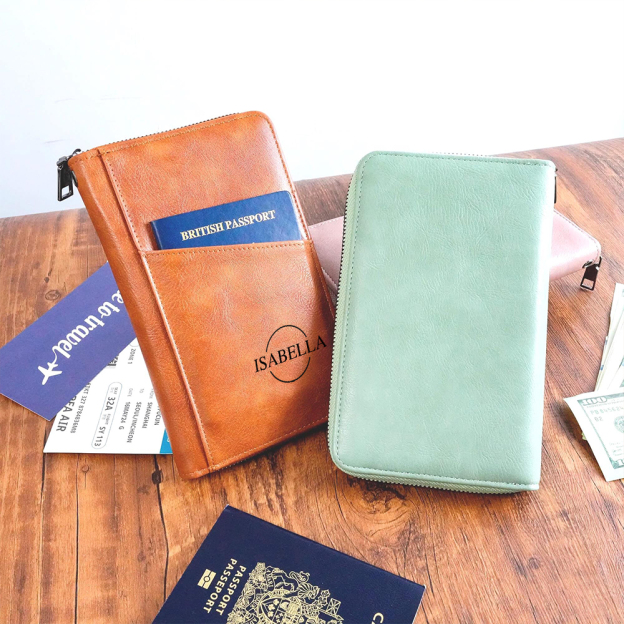 Personalized Leather Family Travel RFID Blocking Passport Wallet Organizer with 5 Passport Holder | JNSCase12