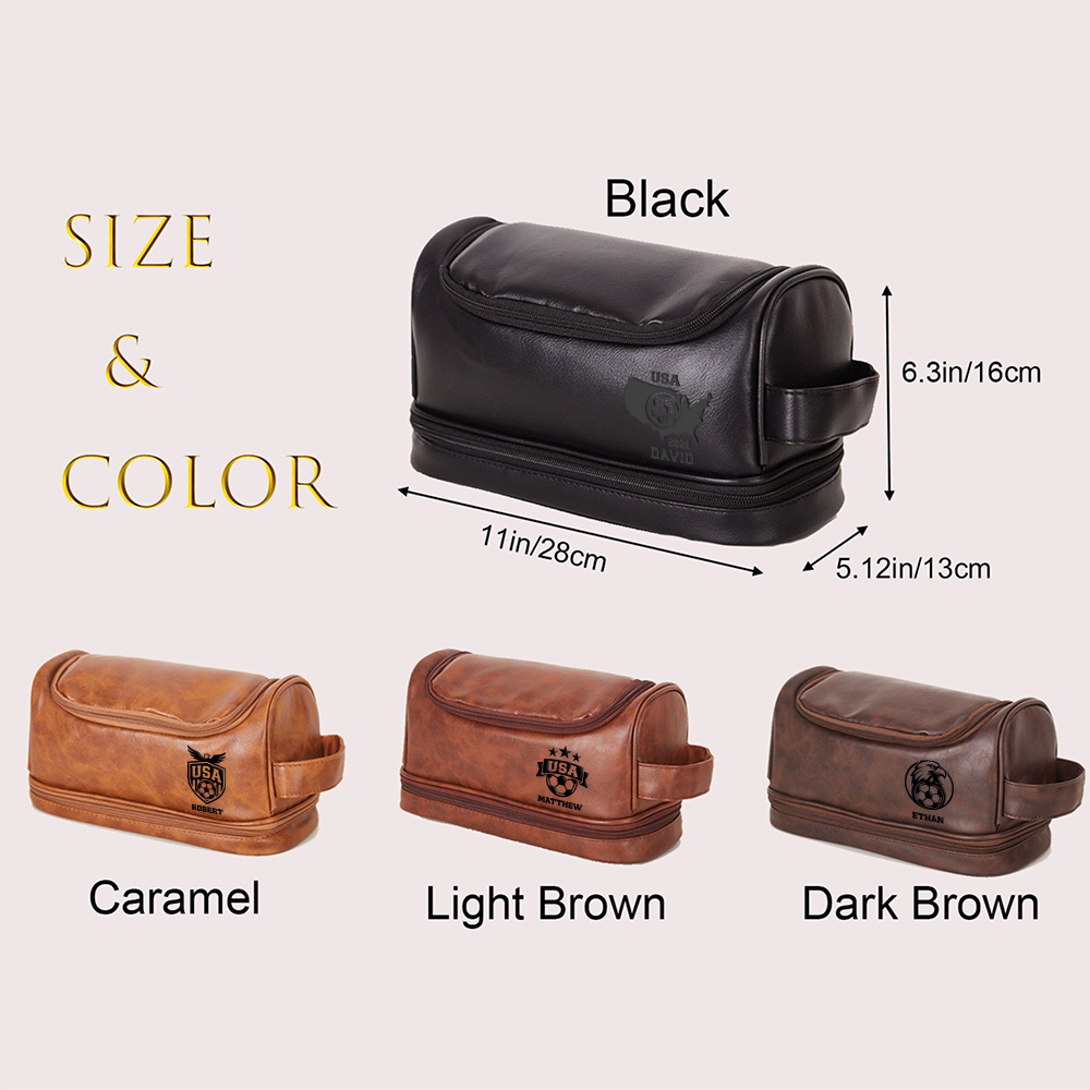 Personalized Leather Monogram Engraved Wash Bag for Unique & Love | JNSBag139
