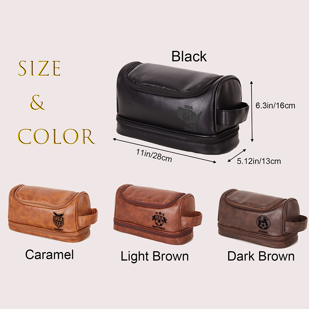 Personalized Leather Monogram Engraved Wash Bag for Unique & Love | JNSBag139