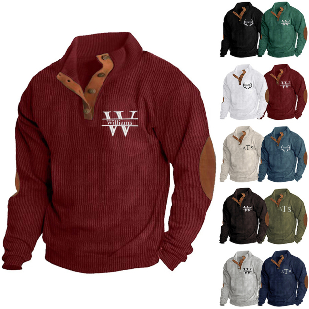 Personalized Monogram Embroidered Corduroy Men Sweatshirt | JNSCloth39