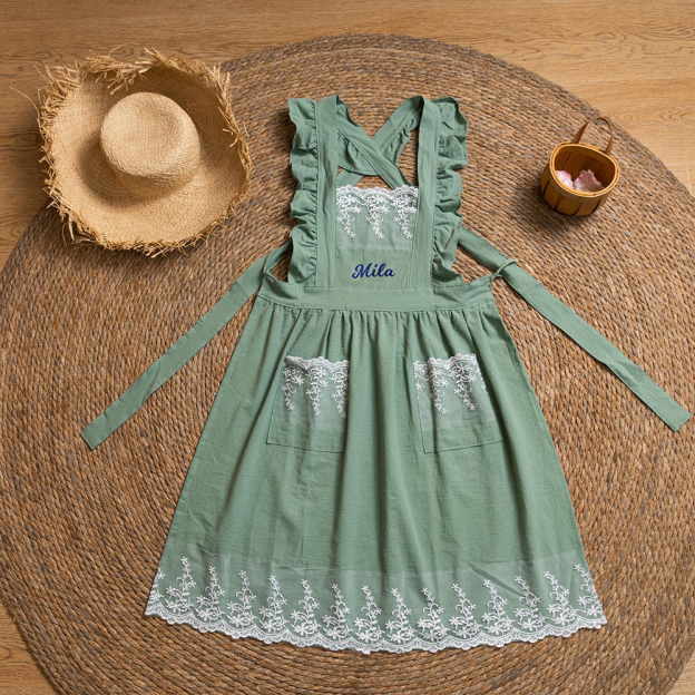 Personalized Name Embroidered Apron with Lace Pockets | JNSCloth43