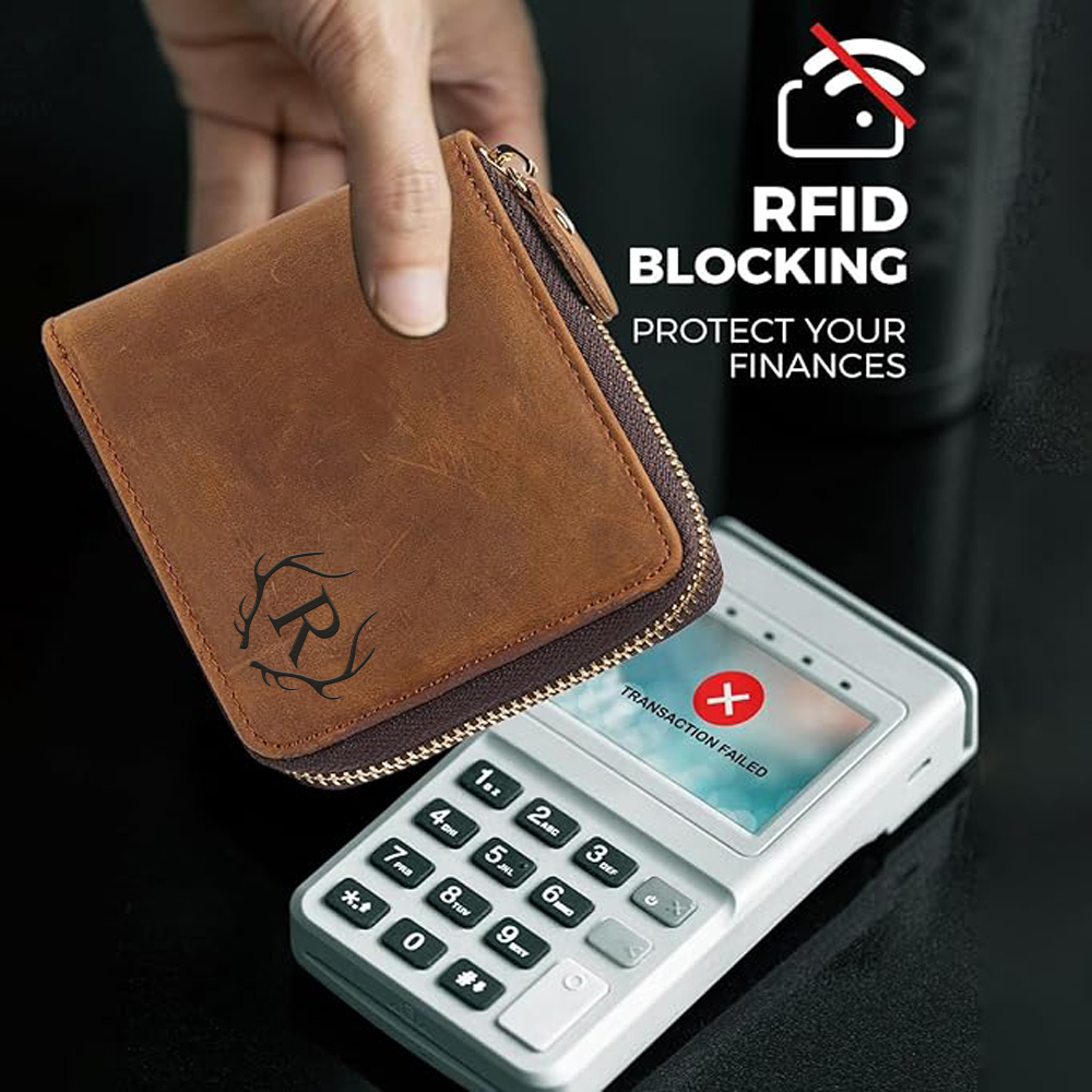Personalized Monogram Engraving Zipper Genuine Leather Wallet | JNSBag82