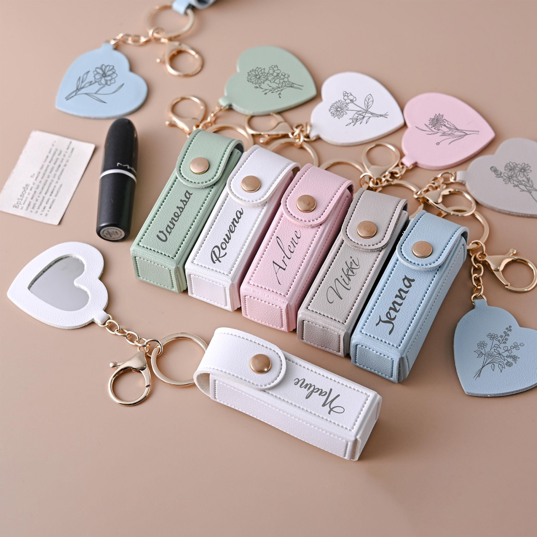 Personalized Lipstick Bag Keychain with Mirror for Unique & Love | JNSBag101