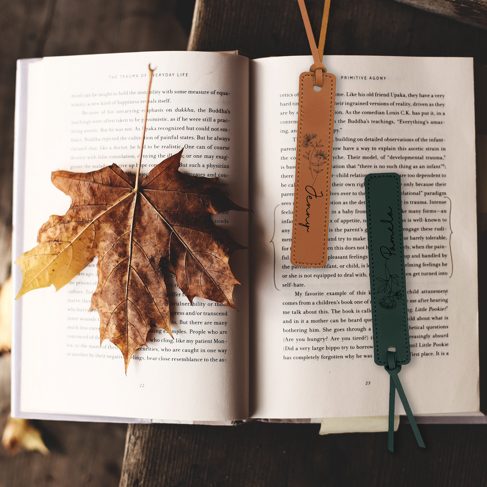 Personalized Birth Month Flower Leather Bookmark for Unique & Love | JNSDec34