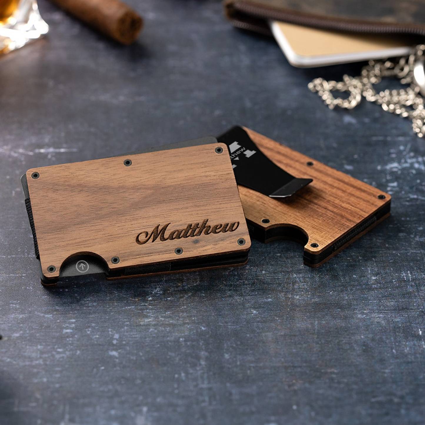 Personalized Monogrammed Engraved Minimalist Slim Wallet | JNSBag58