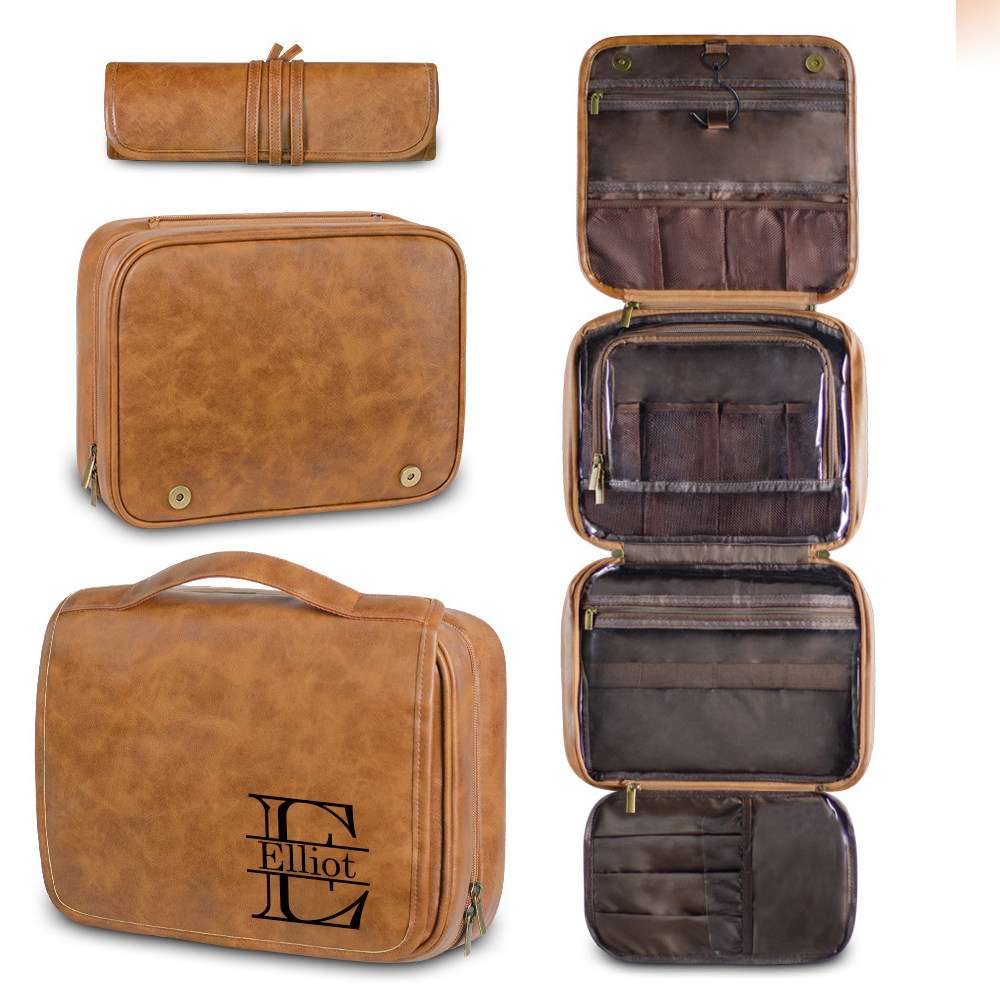 Personalized Leather Monogram Engraved Wash Bag for Unique & Love | JNSBag33