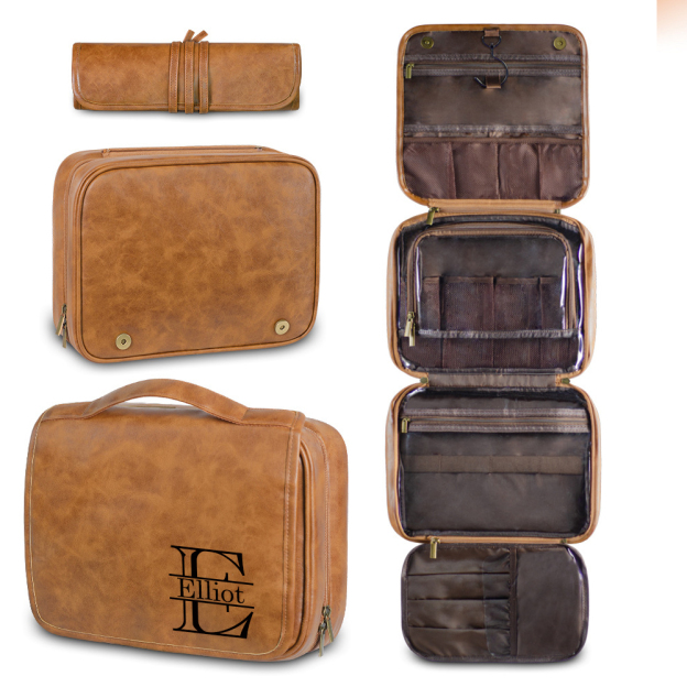 Personalized Leather Monogram Engraved Wash Bag for Unique & Love | JNSBag33