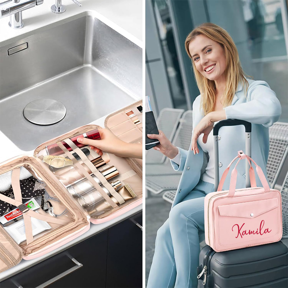 Personalized Name Leather Travel Makeup Bag | JNSBag79