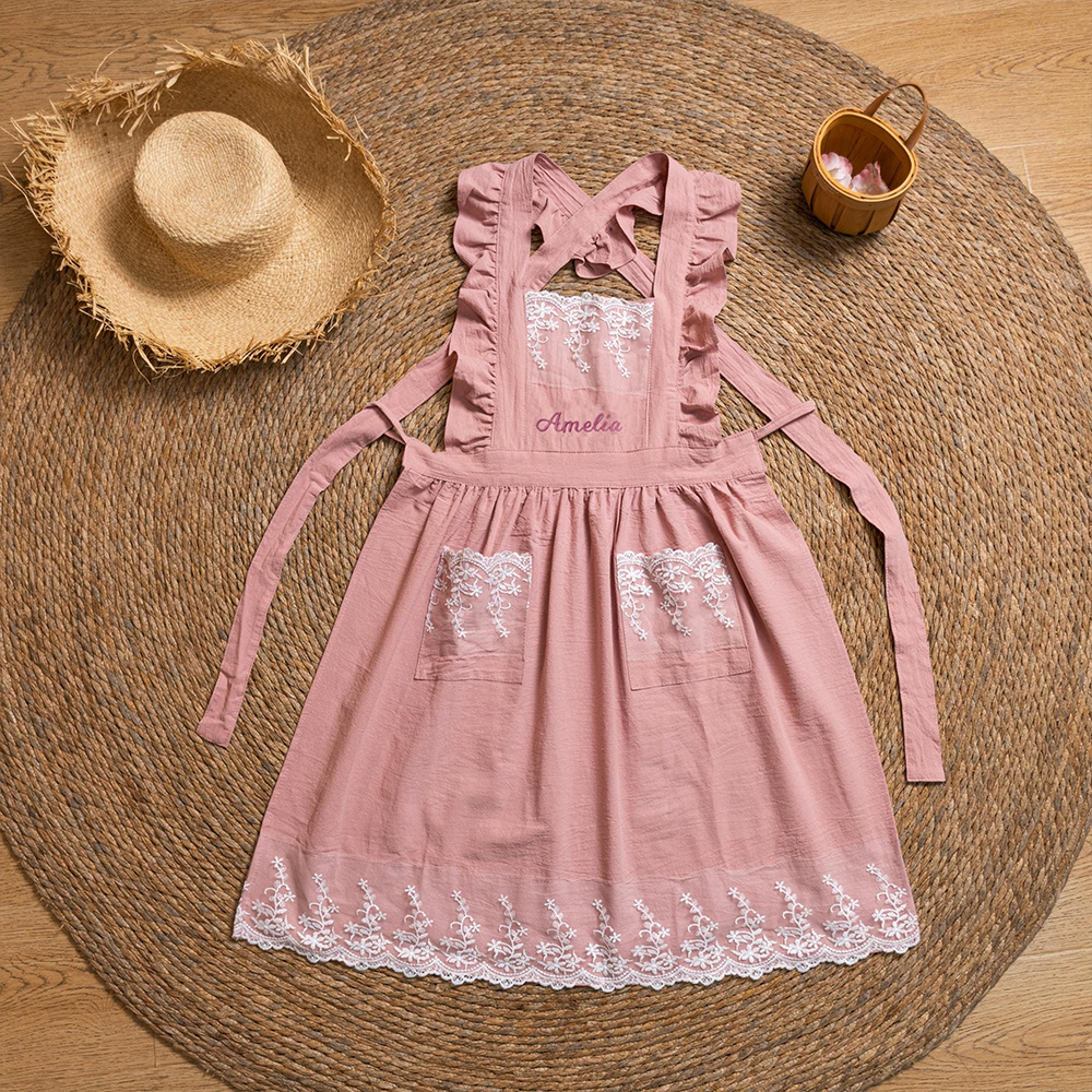 Personalized Name Embroidered Apron with Lace Pockets | JNSCloth43