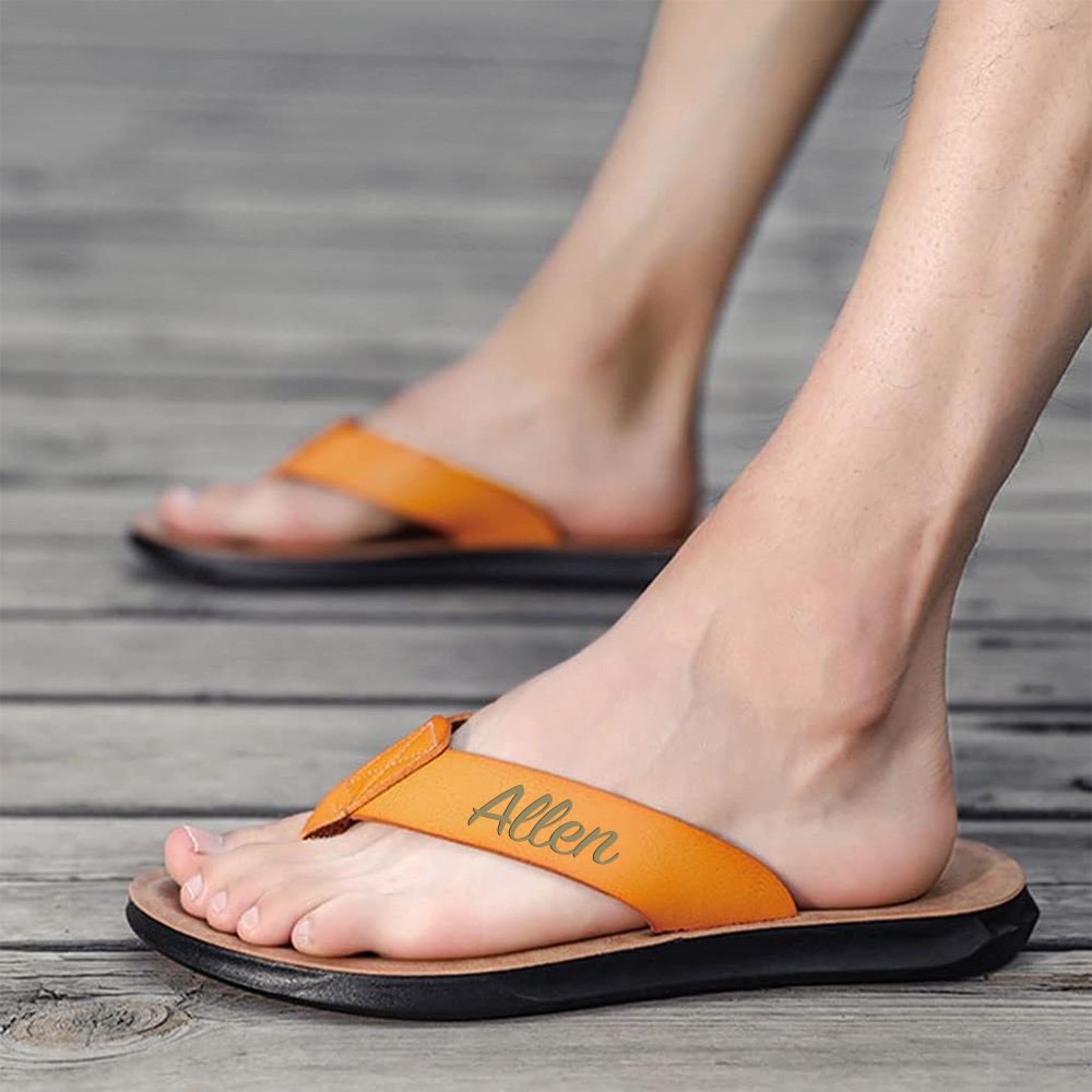 Personalized Engraved Flip Flop Leather Sandals | JNSBeach01