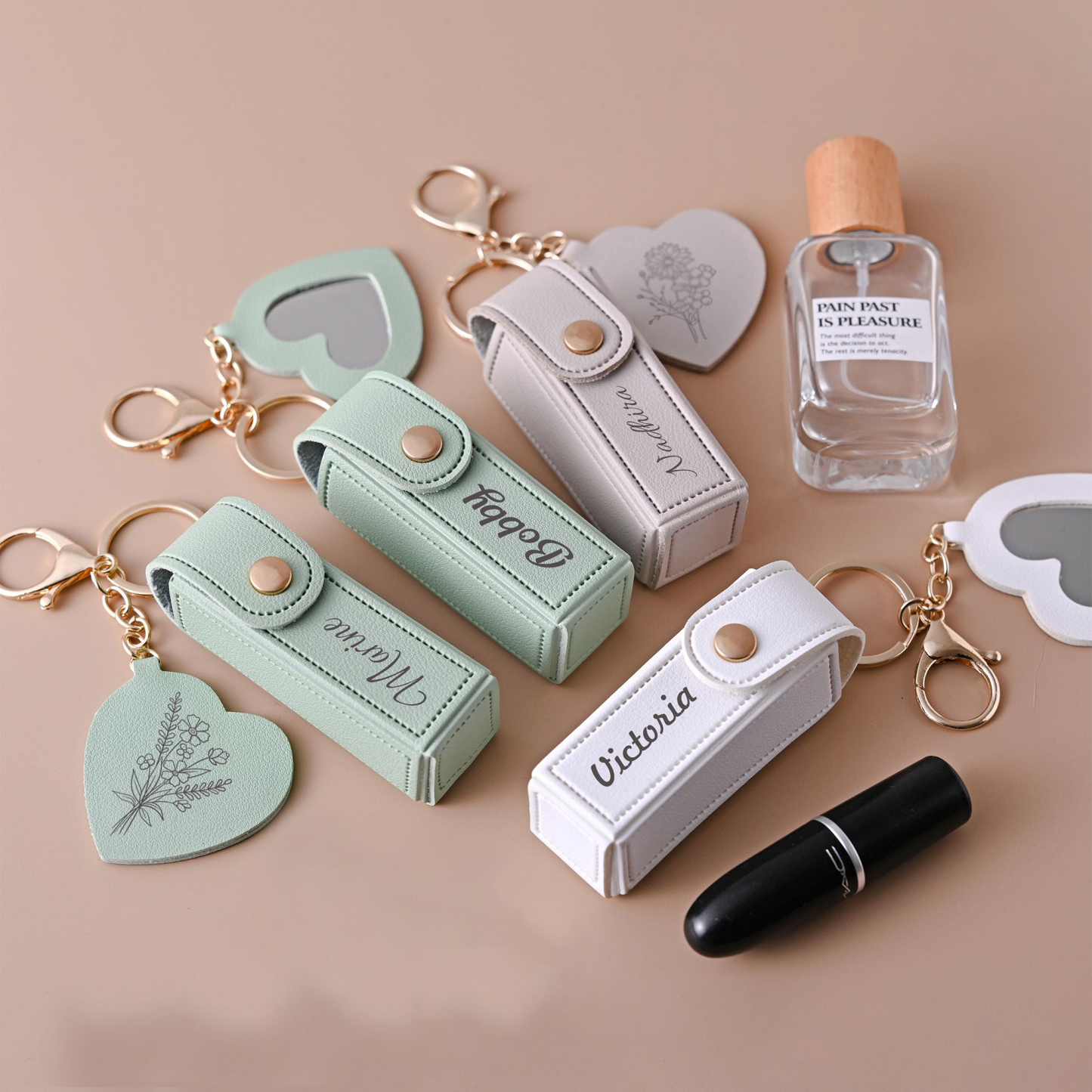 Personalized Lipstick Bag Keychain with Mirror for Unique & Love | JNSBag101