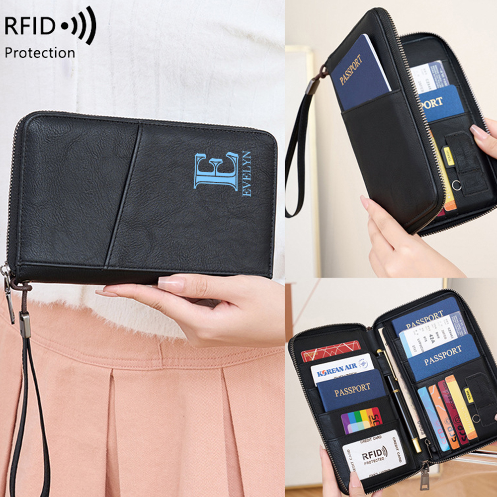 Personalized Leather Family Travel RFID Blocking Passport Wallet Organizer with 5 Passport Holder | JNSCase12