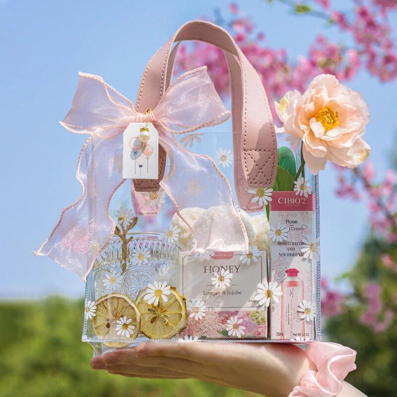 Personalized Transparent Daisy Gift Bag with Ribbon | JNSBag46