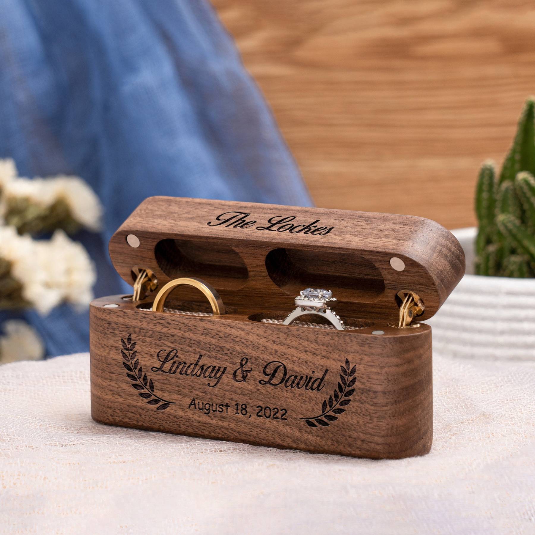 Personalized Wooden Wedding Ring Box for Unique & Love | JNSDec158