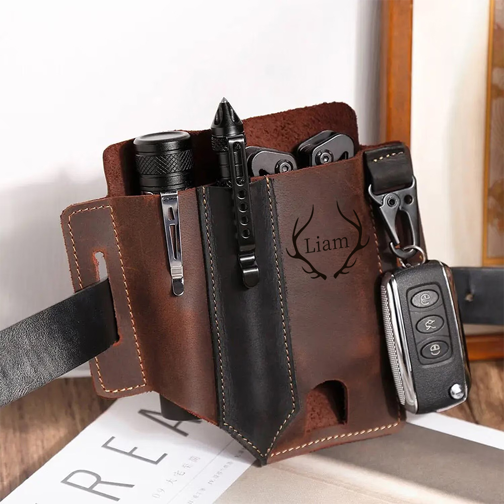 Personalized Name Engraved Multifunction Genuine Leather Belt Buckle Holder | JNSBag58