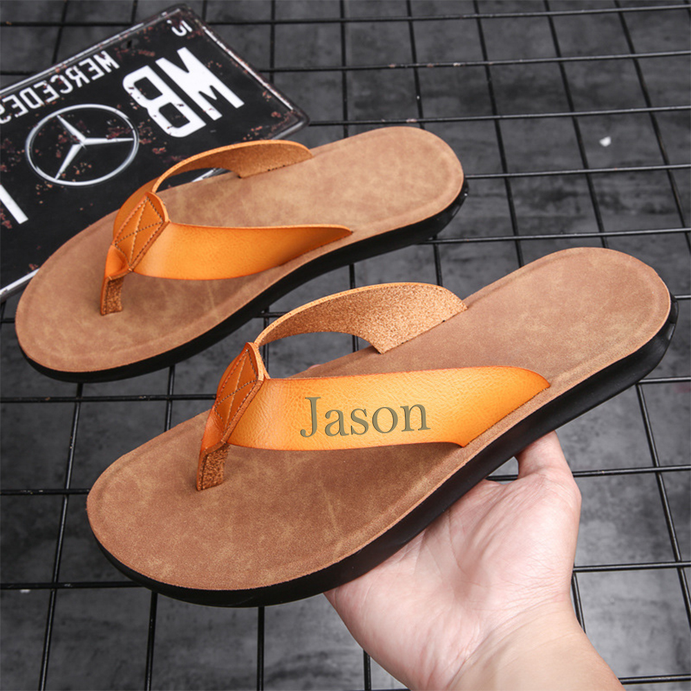 Personalized Engraved Flip Flop Leather Sandals | JNSBeach01