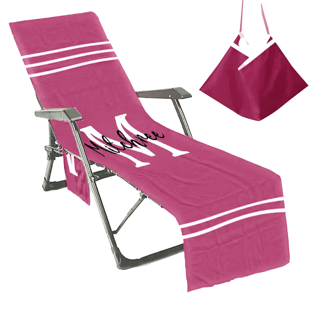 Personalized Name Beach Chair Cover Towel with Side Pockets for Unique & Love | JNSTowel08