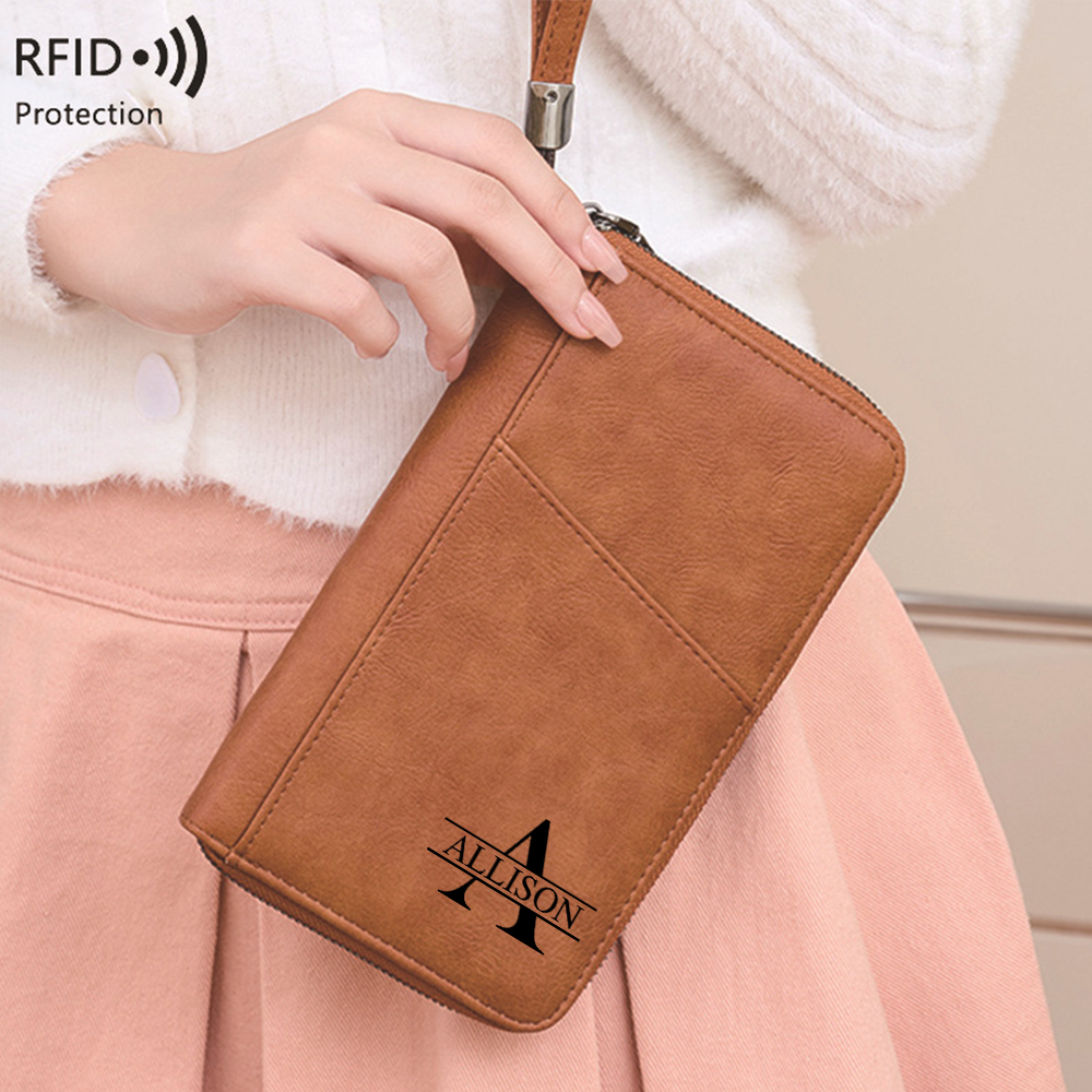 Personalized Leather Family Travel RFID Blocking Passport Wallet Organizer with 5 Passport Holder | JNSCase12