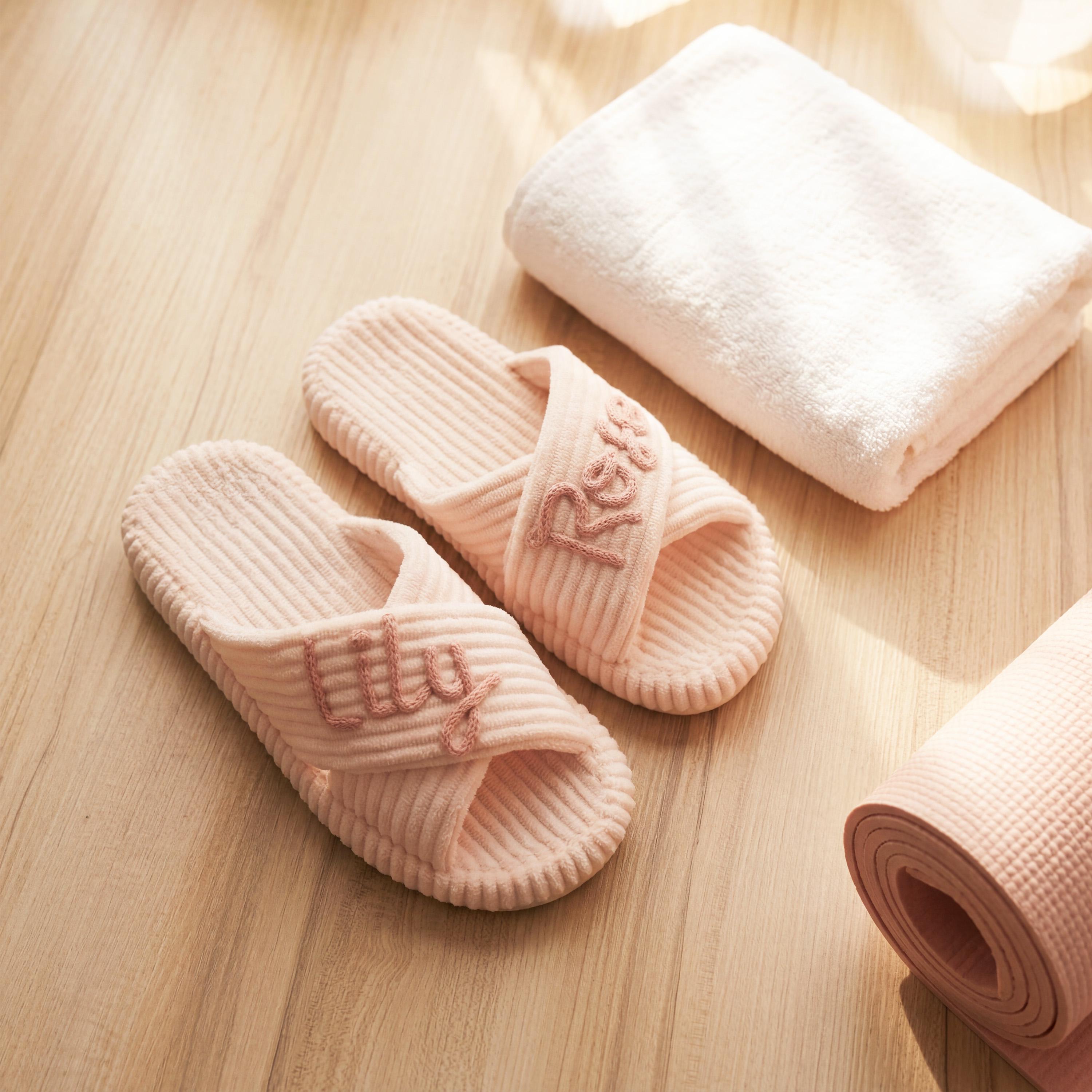 Personalized Name Hand Embroidered Corduroy Indoor Slipper for Unique & Love | JNSDec214