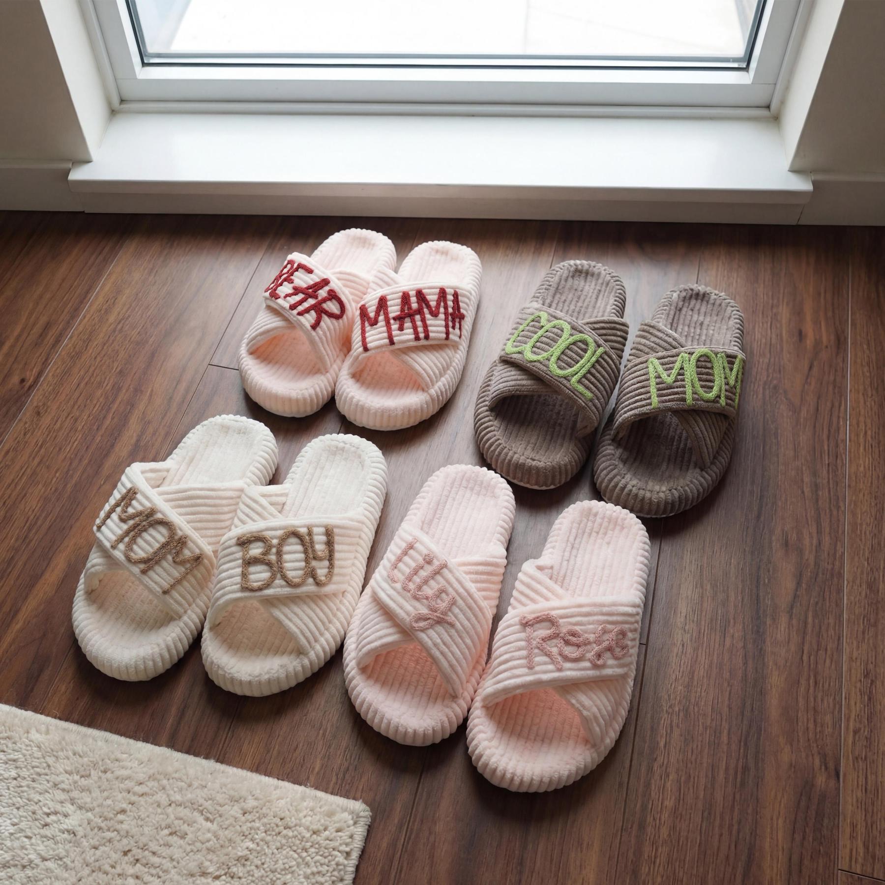 Personalized Name Hand Embroidered Corduroy Indoor Slipper for Unique & Love | JNSDec214