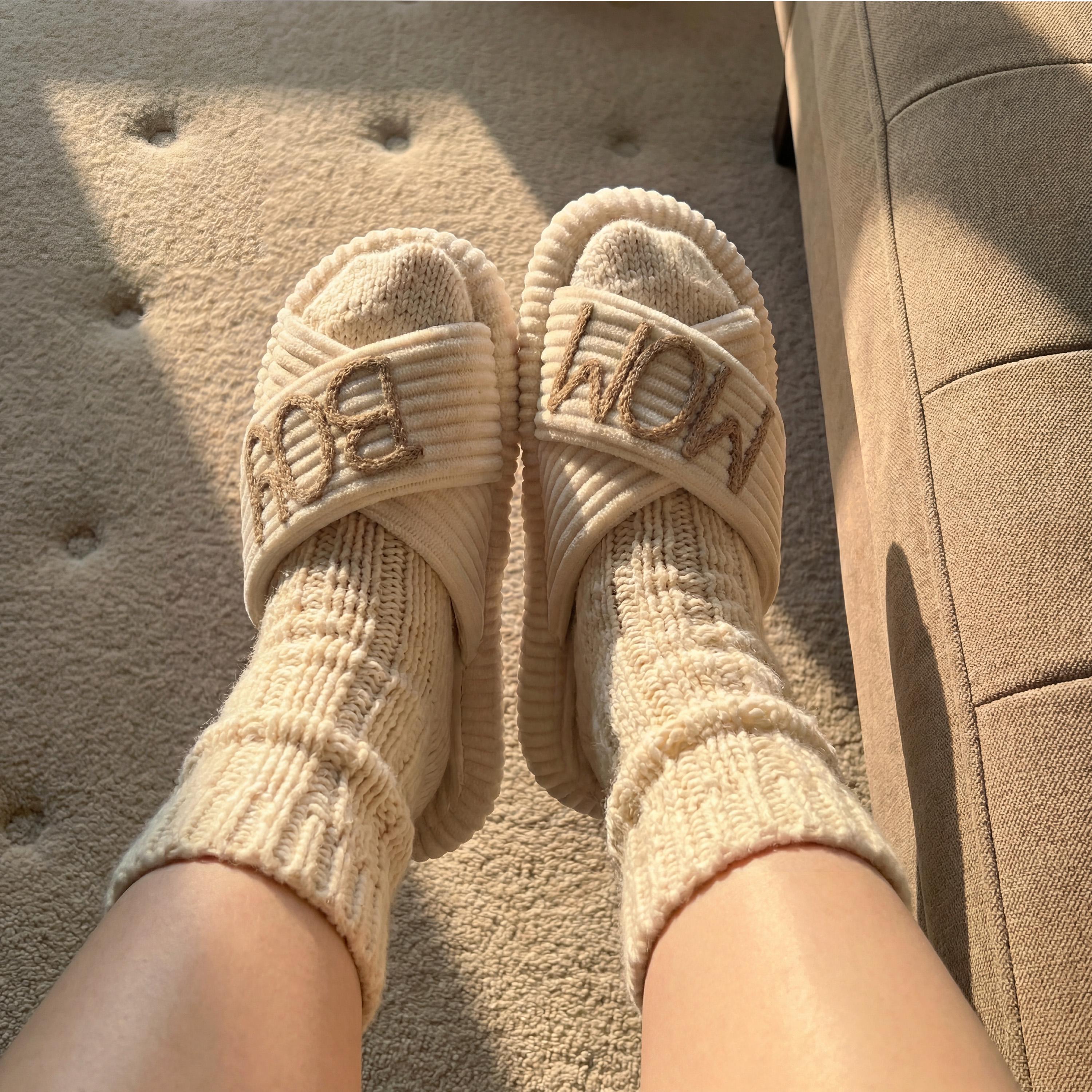 Personalized Name Hand Embroidered Corduroy Indoor Slipper for Unique & Love | JNSDec214