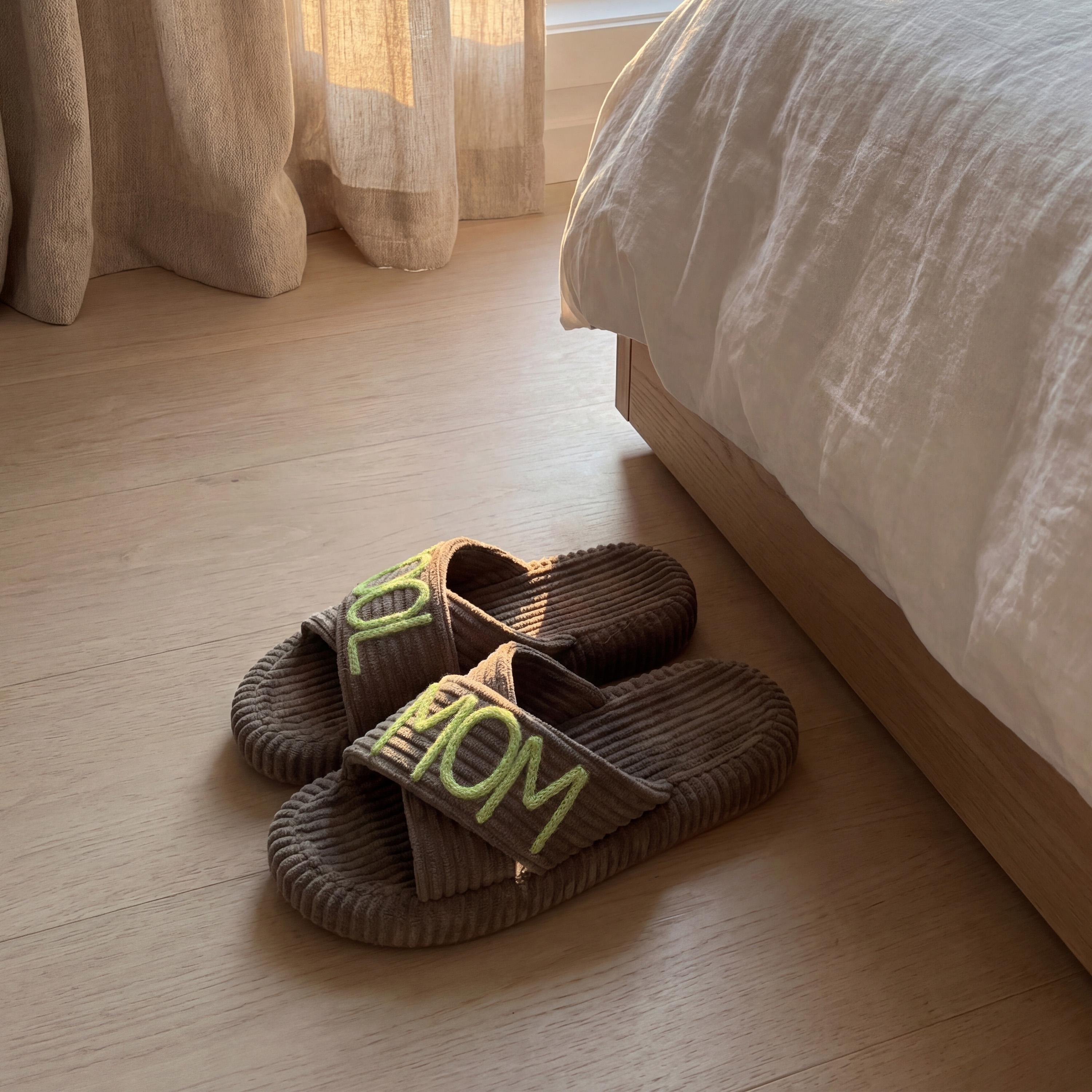 Personalized Name Hand Embroidered Corduroy Indoor Slipper for Unique & Love | JNSDec214