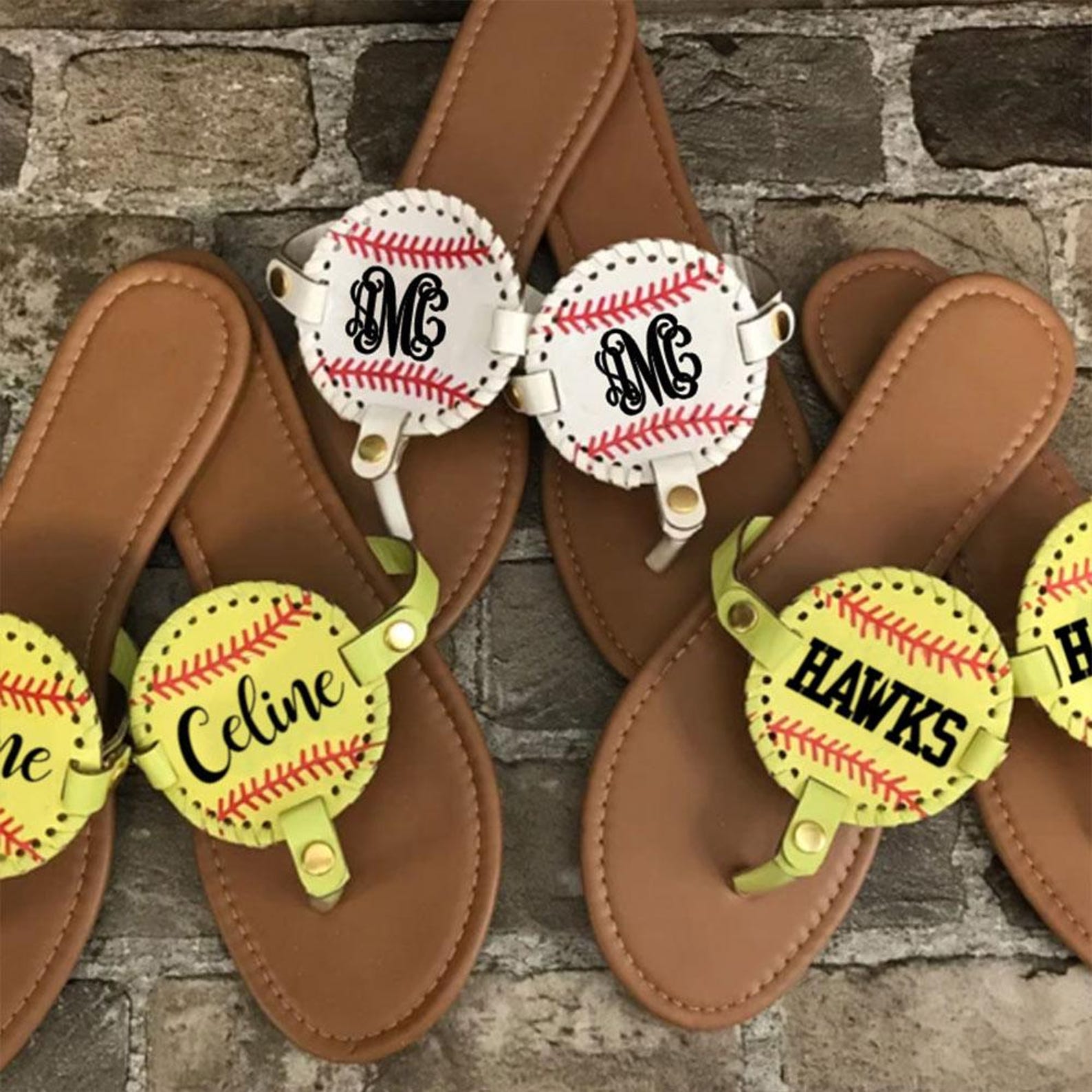 Personalized Monogram Baseball Football Softball Non-slip Flip Flops | JNSBeach03
