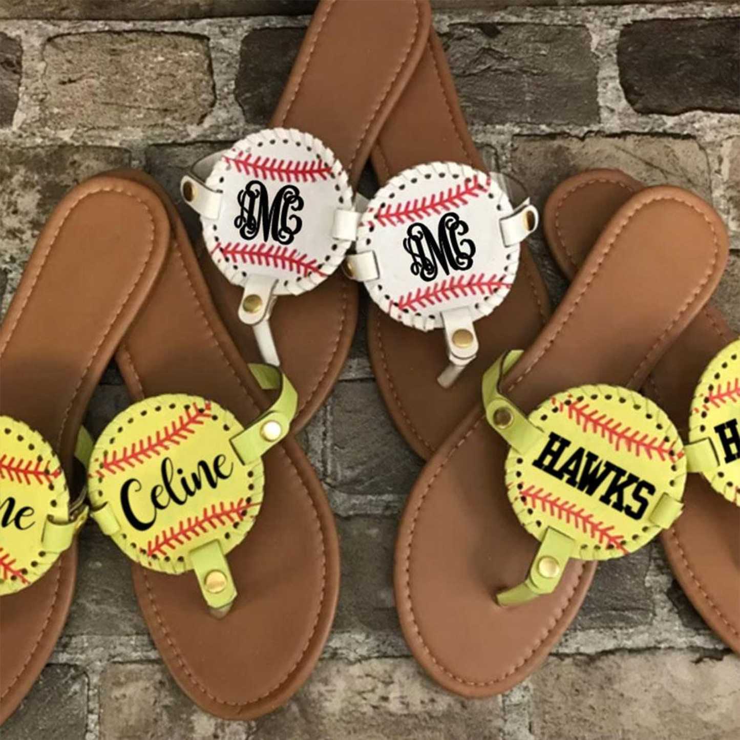 Personalized Monogram Baseball Football Softball Non-slip Flip Flops | JNSBeach03