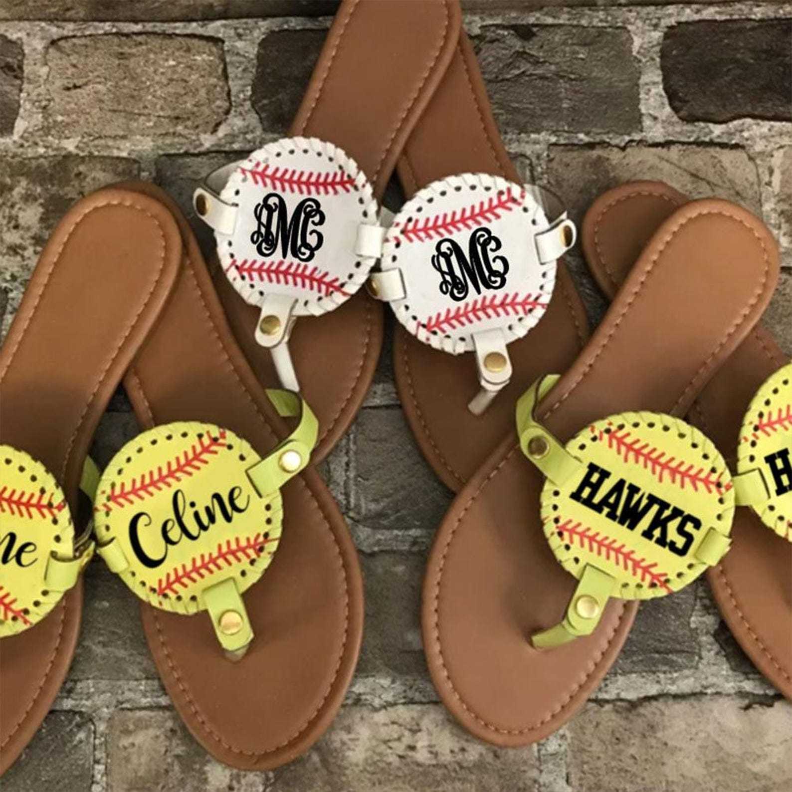 Personalized Monogram Baseball Football Softball Non-slip Flip Flops | JNSBeach03