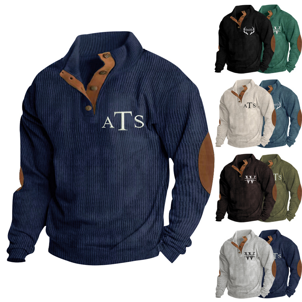 Personalized Monogram Embroidered Corduroy Men Sweatshirt | JNSCloth39