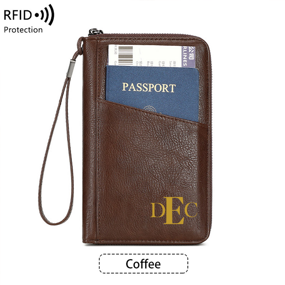 Personalized Leather Family Travel RFID Blocking Passport Wallet Organizer with 5 Passport Holder | JNSCase12