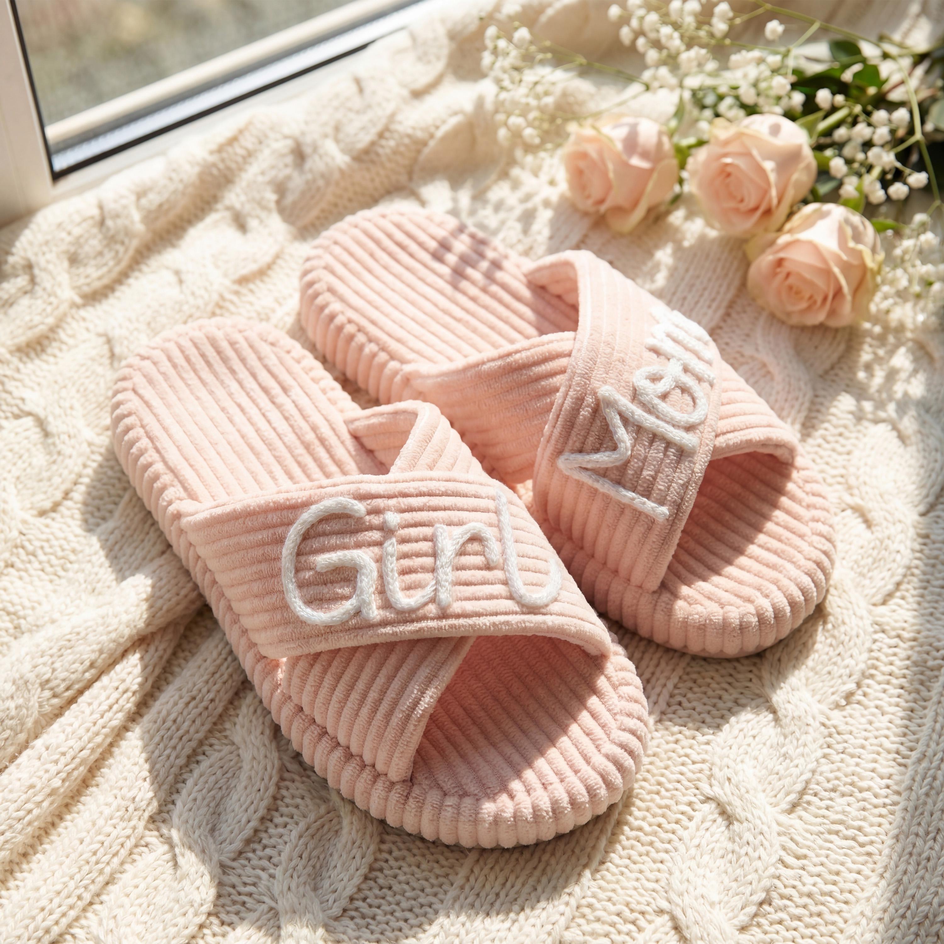 Personalized Name Hand Embroidered Corduroy Indoor Slipper for Unique & Love | JNSDec214
