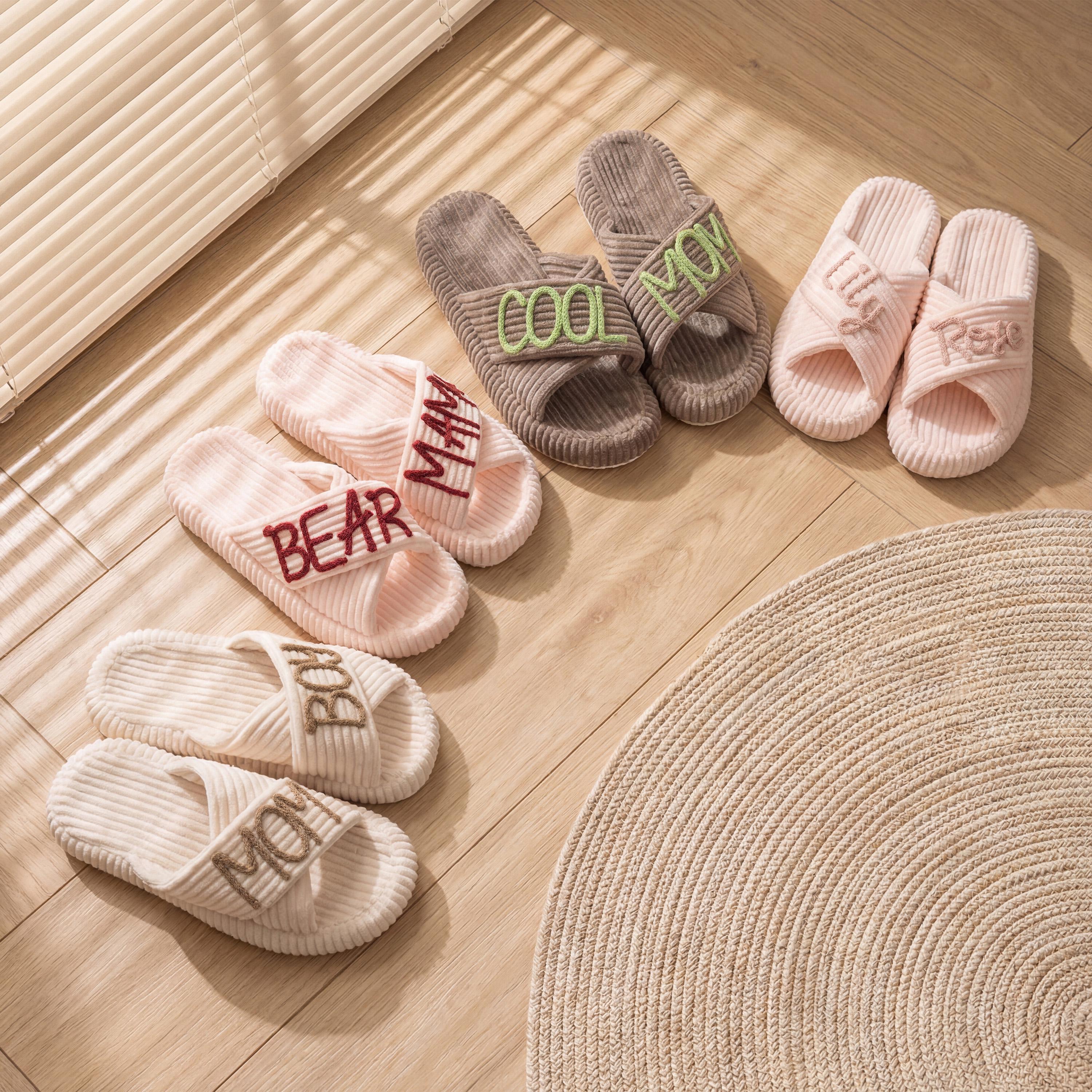 Personalized Name Hand Embroidered Corduroy Indoor Slipper for Unique & Love | JNSDec214