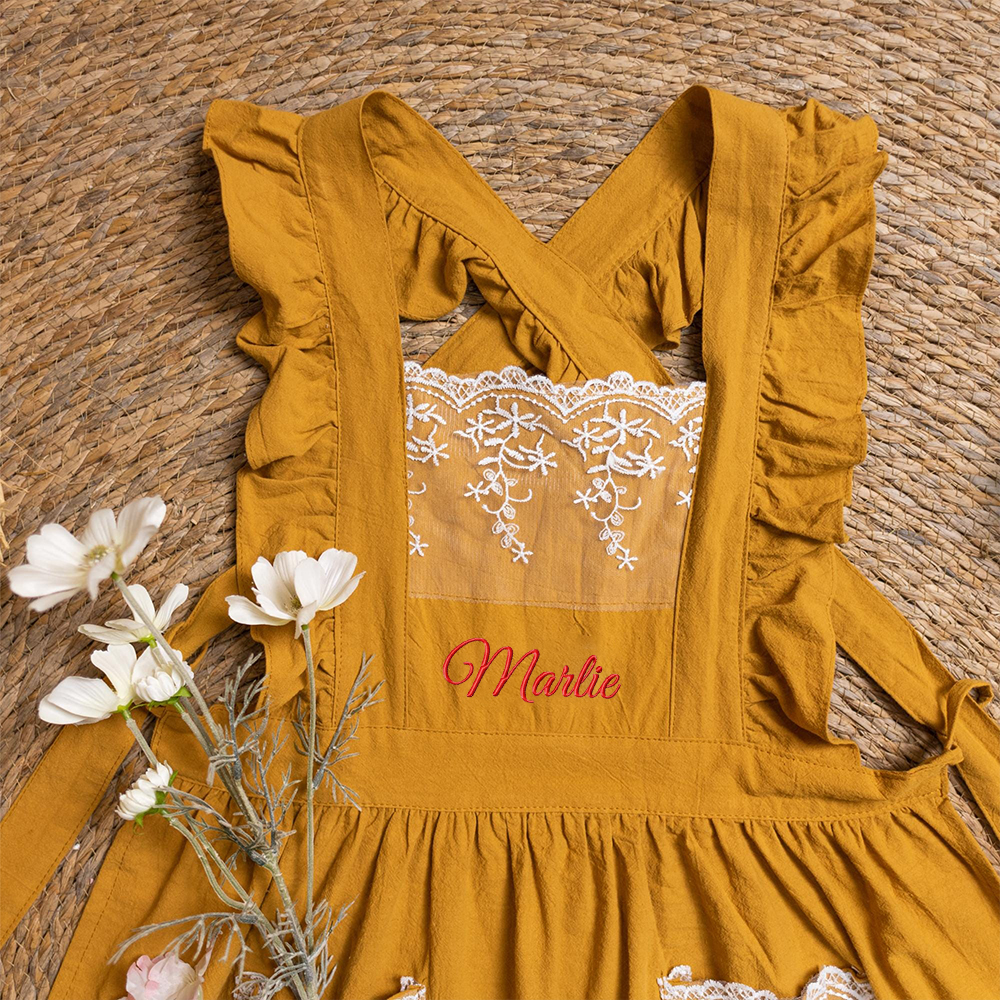 Personalized Name Embroidered Apron with Lace Pockets | JNSCloth43