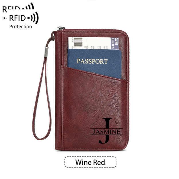 Personalized Leather Family Travel RFID Blocking Passport Wallet Organizer with 5 Passport Holder | JNSCase12