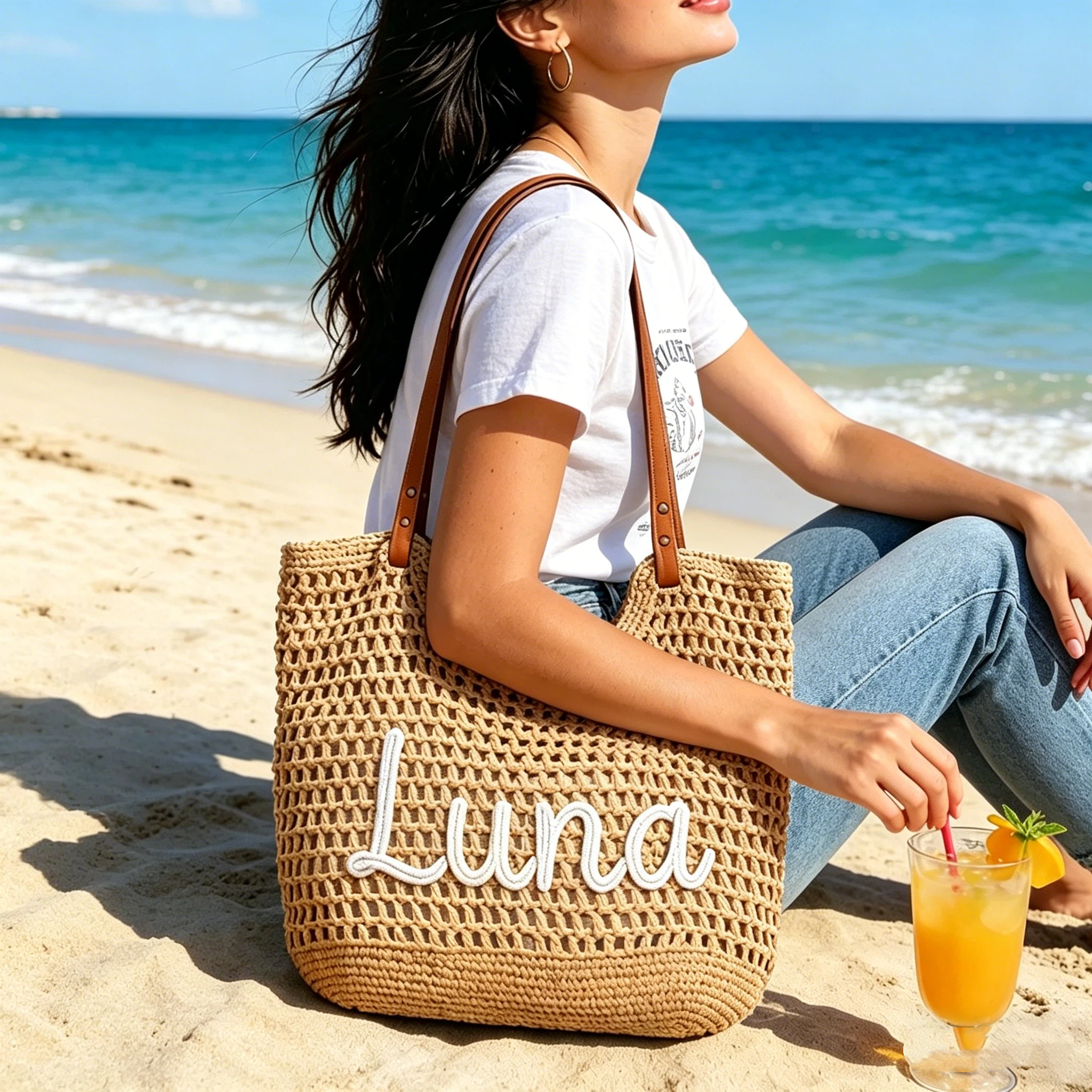 Personalized Handmade Embroidered Crochet Beach Tote for Unique & Love | JNSBag141