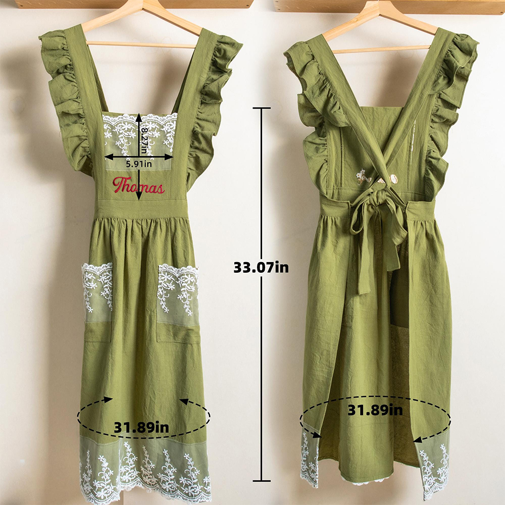 Personalized Name Embroidered Apron with Lace Pockets | JNSCloth43