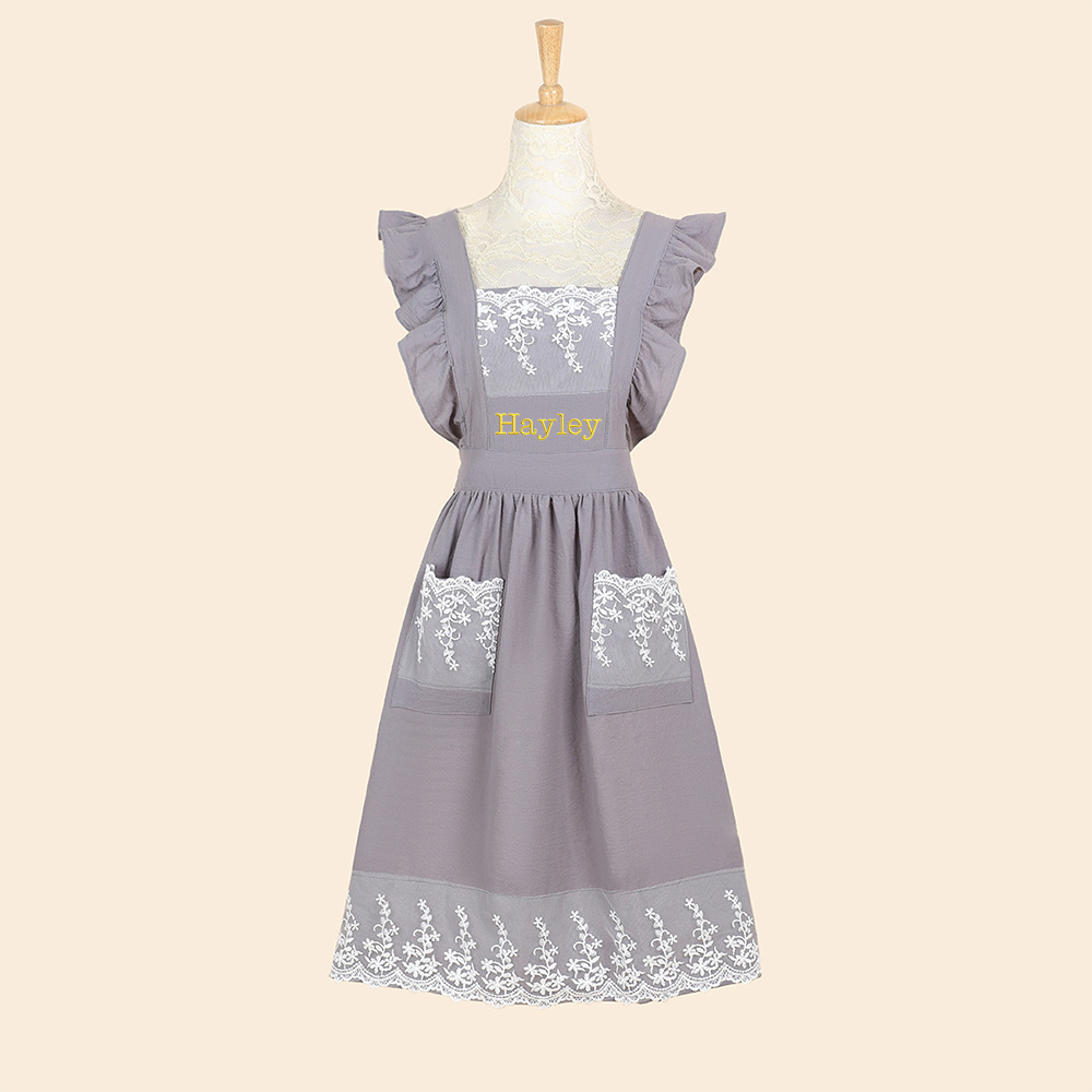 Personalized Name Embroidered Apron with Lace Pockets | JNSCloth43