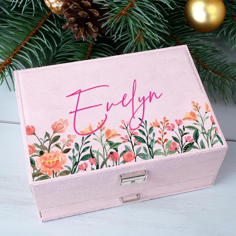 Personalized Name Velvet Jewelry Box with Drawer | JNSCase02