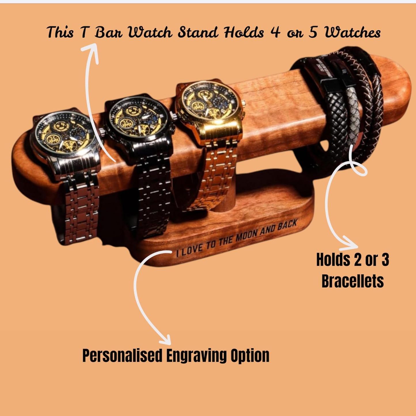 Personalized Engraved Handmade Wood Watch Holder Stand for Unique & Love | JNSDec177