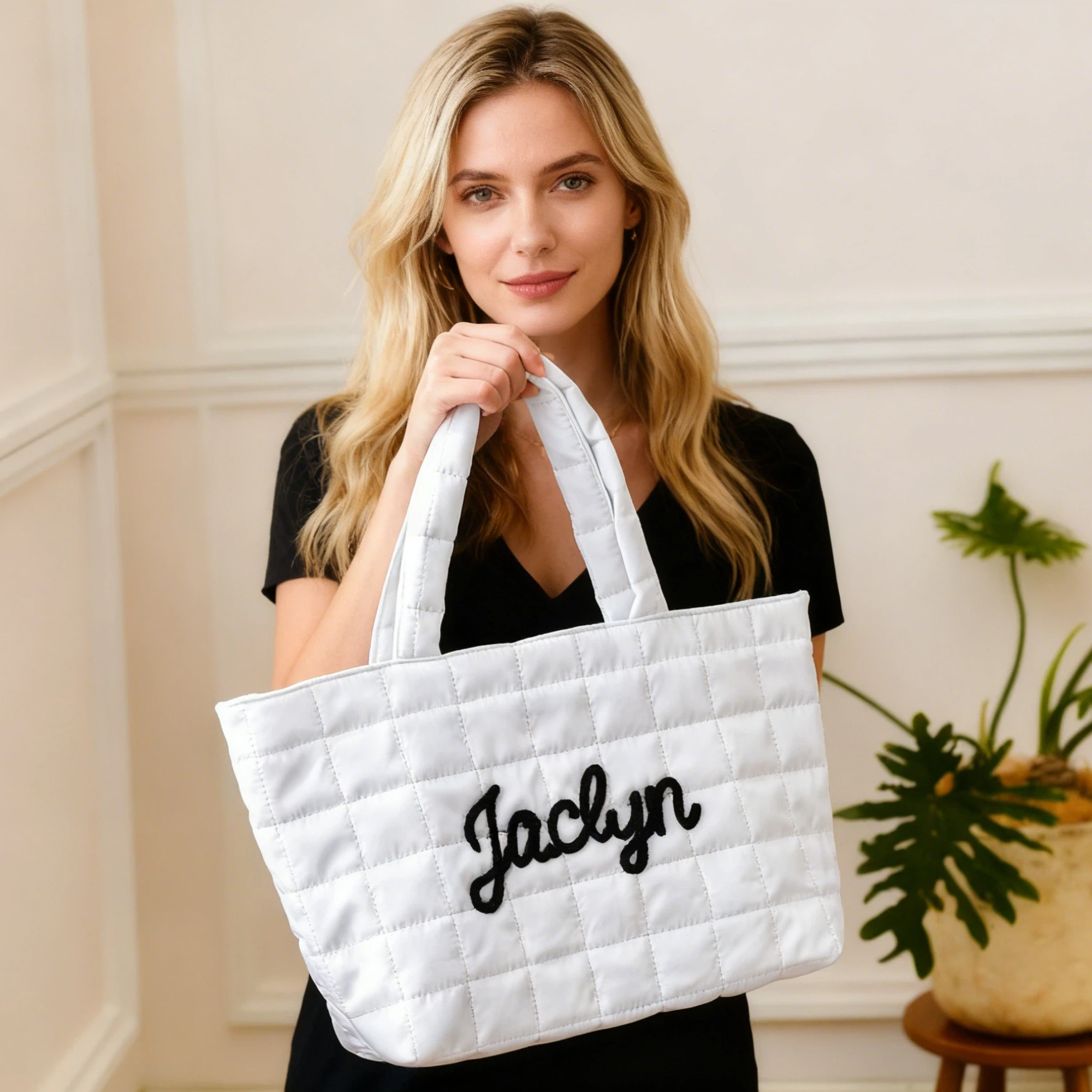 Personalized Hand Embroidered Quilted Nylon Tote Bag for Unique & Love | JNSBag120