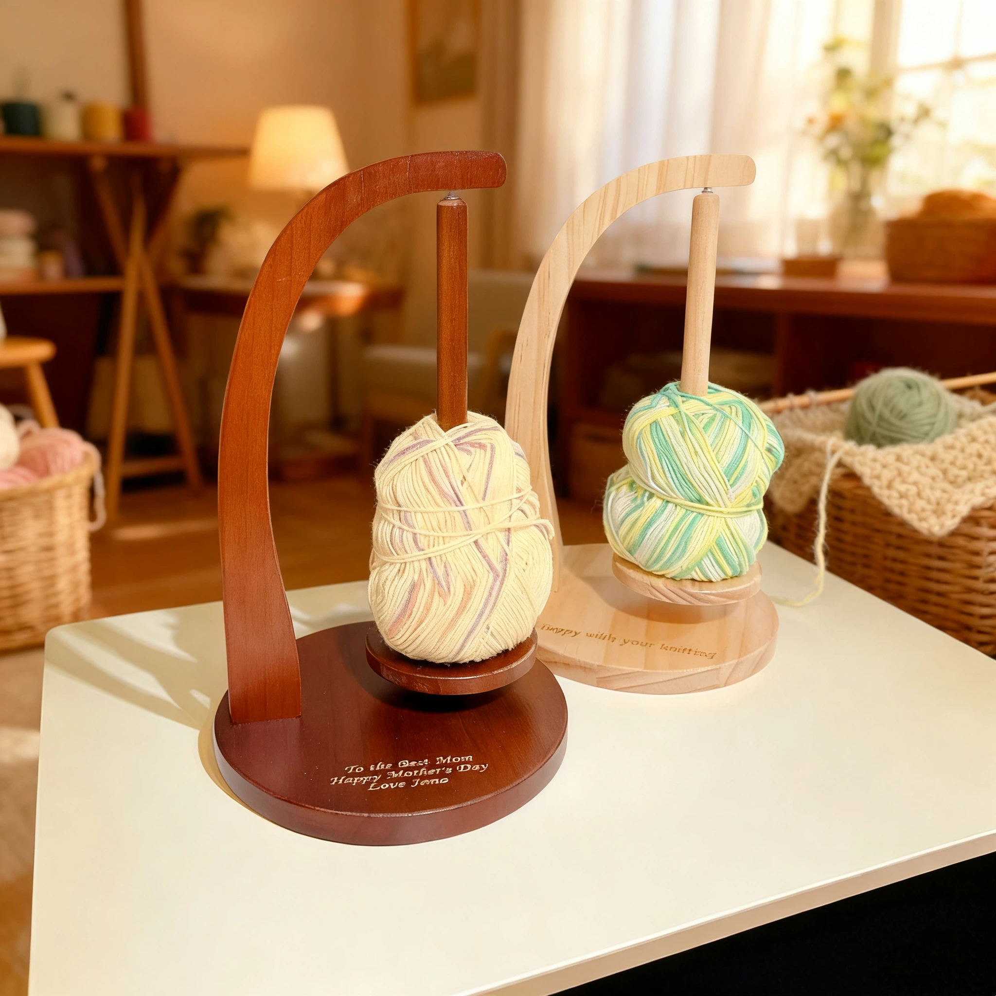 Personalized Magnetic Wooden Rotating Yarn Ball Holder for Unique & Love | JNSDec187