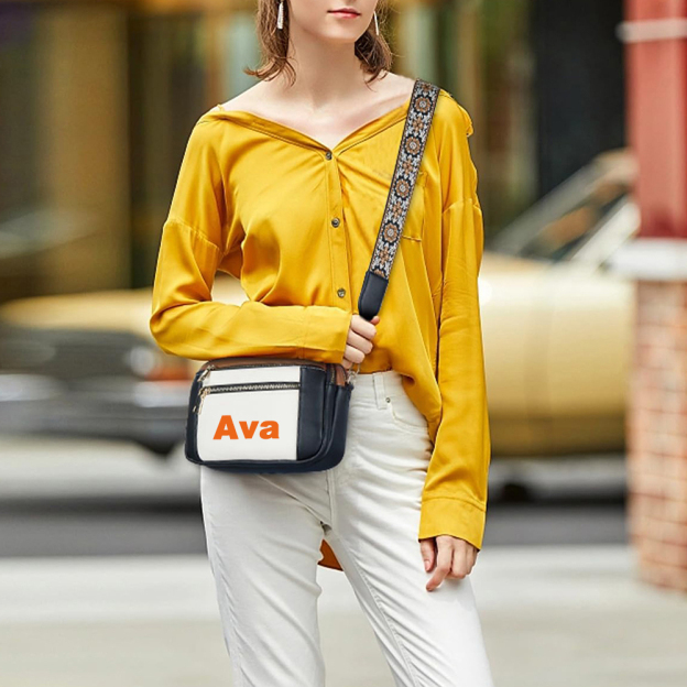 Personalized Name Leather Crossbody Bag with Colorful Straps for Unique & Love | JNSBag73