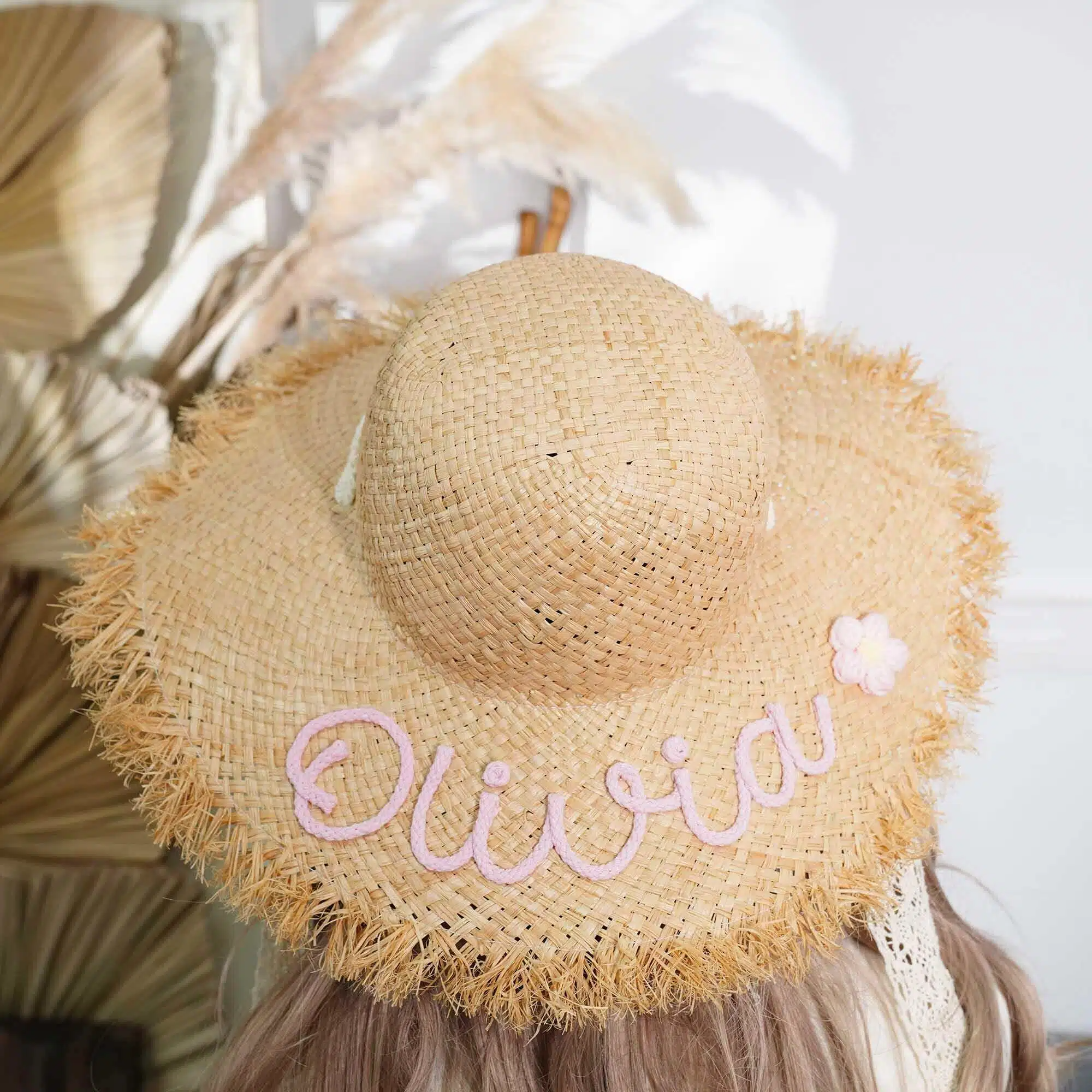 Personalized Hand Embroidered Straw Floppy Sun Hat for Unique & Love | JNSHat13