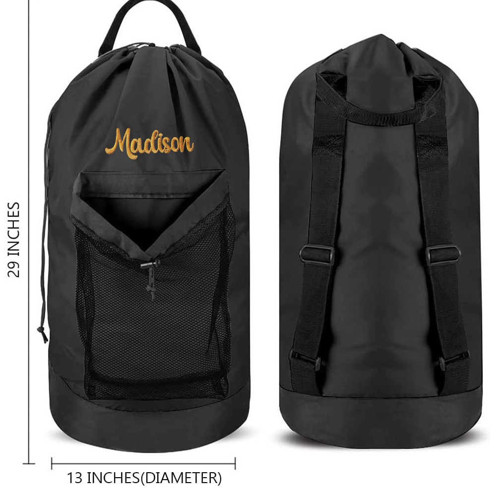 Personalized Name Embroidered Travel Laundry Bag with Shoulder Strap & Mesh Pocket | JNSBag99